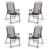 Set of 4 patio folding sling chairs with steel frame, breathable fabric, ideal for outdoor use and easy storage.