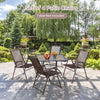 Set of 4 patio folding sling chairs with durable steel frames, ideal for outdoor relaxation in gardens or backyards.