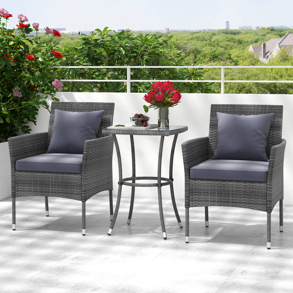 3 Pieces Patio Furniture Set with Cushioned Patio Chairs and Tempered Glass Coffee Table-Gray - Gallery View 1 of 11