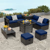 Outdoor 9 Pieces Patio Furniture Set with 50,000 BTU Propane Fire Pit Table-Navy - Gallery View 1 of 9