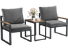 Two gray cushioned chairs with aluminum frames and a WPC tabletop, perfect for outdoor patio conversation by the.