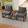Two gray outdoor chairs with soft cushions and a WPC tabletop, perfect for patio relaxation and conversation.