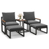 Two gray outdoor chairs with cushions and adjustable footrests, featuring an aluminum frame and WPC tabletop for patio.