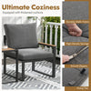Gray outdoor chair with thickened Olefin fabric cushions and aluminum frame, ideal for patio and backyard relaxation.