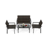 4-piece patio furniture set featuring brown PE rattan, galvanized metal frame, and a spacious coffee table for outdoor.
