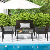 4-piece patio furniture set featuring brown PE rattan and a galvanized metal frame, ideal for poolside relaxation.