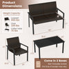 4-piece patio furniture set featuring a brown PE rattan loveseat and coffee table with a tempered glass top for outdoor.
