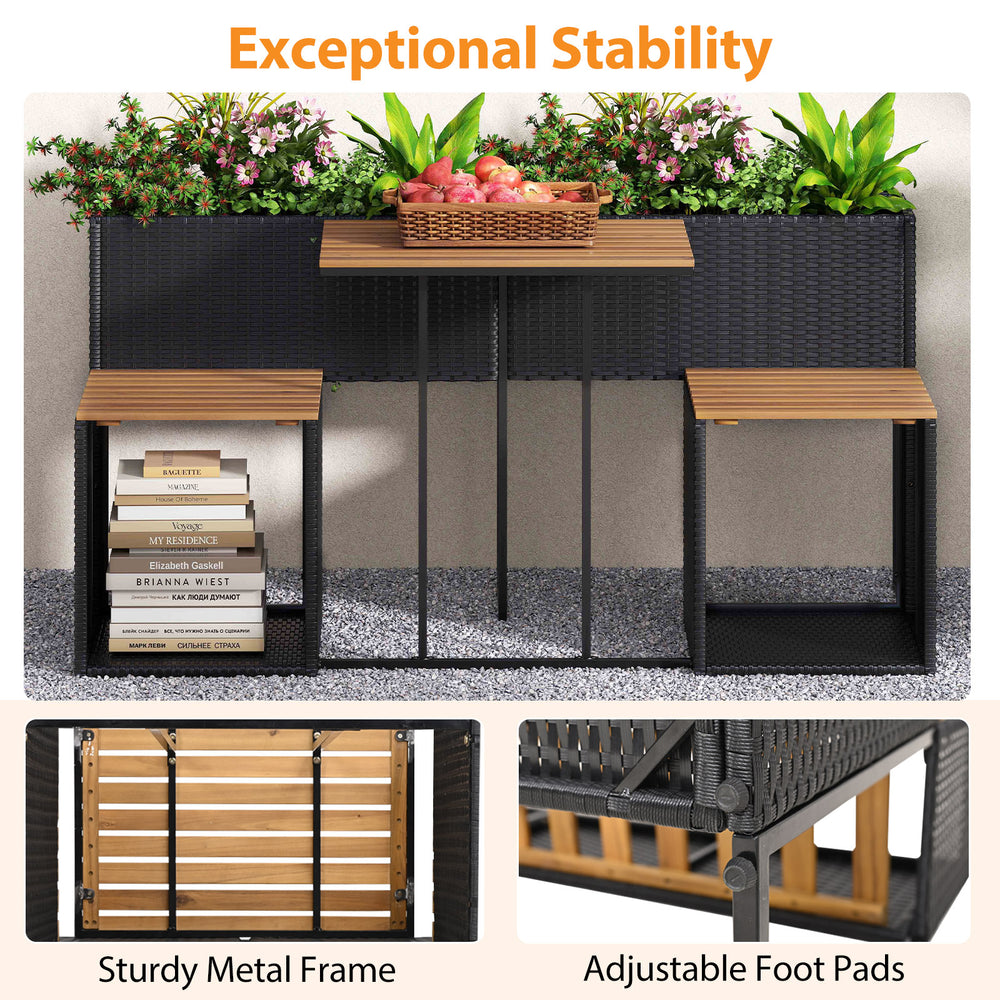 Patio furniture set featuring a raised garden bed, sturdy metal frame, and acacia wood, perfect for outdoor spaces.