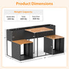 Patio furniture set dimensions showing raised garden bed and integrated seats, made of PE rattan and acacia wood for.