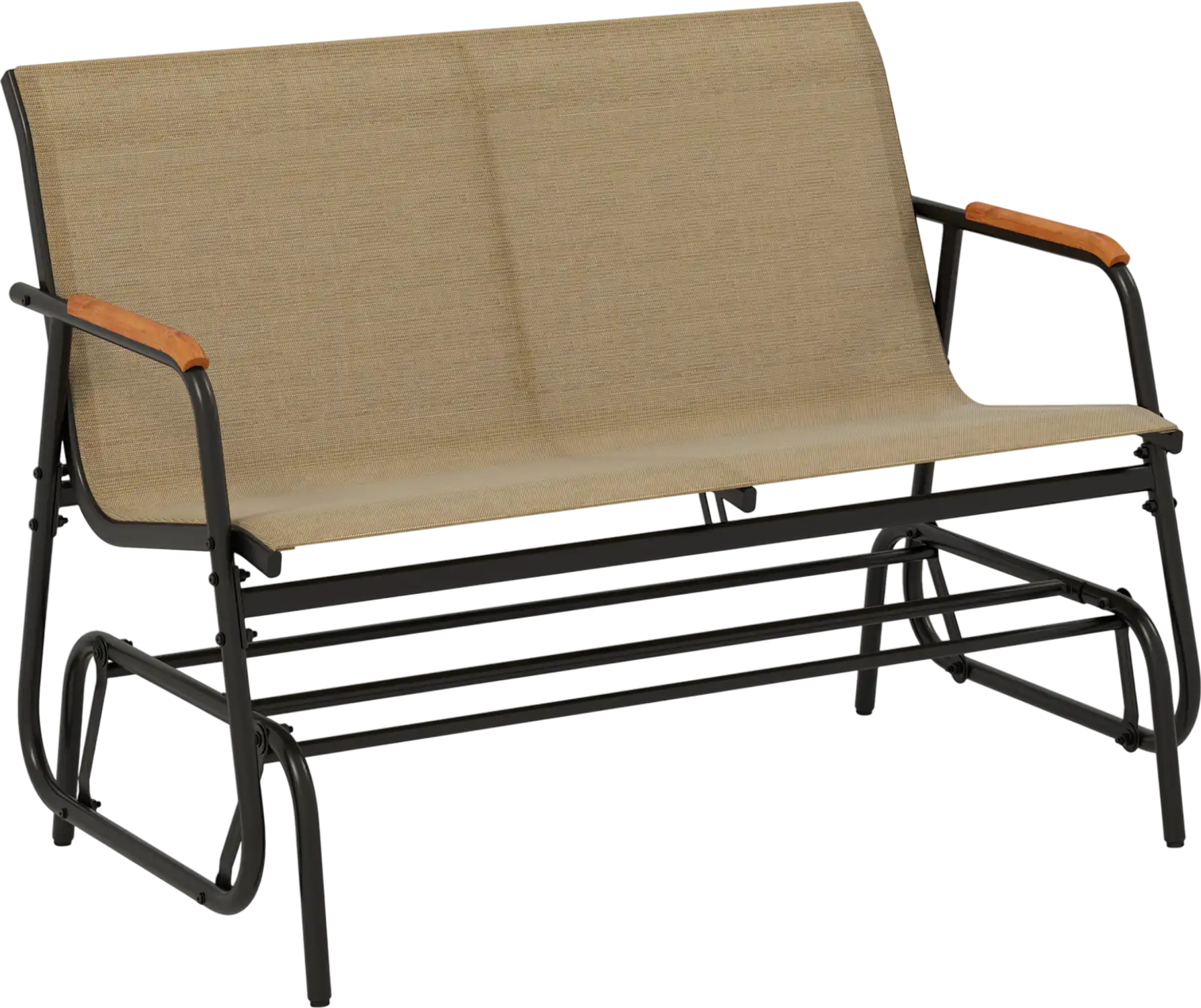 Costway Patio Glider Bench 2-Person Curved Teak Armrests Breathable Fabric Seat 782619354 New