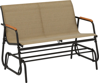Costway Patio Glider Bench 2-Person Curved Teak Armrests Breathable Fabric Seat 782619354 New