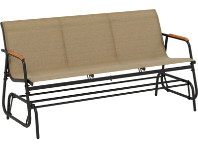 Costway 3-Person Patio Glider Bench Curved Teak Armrests Breathable Fabric Seat 376589241 New
