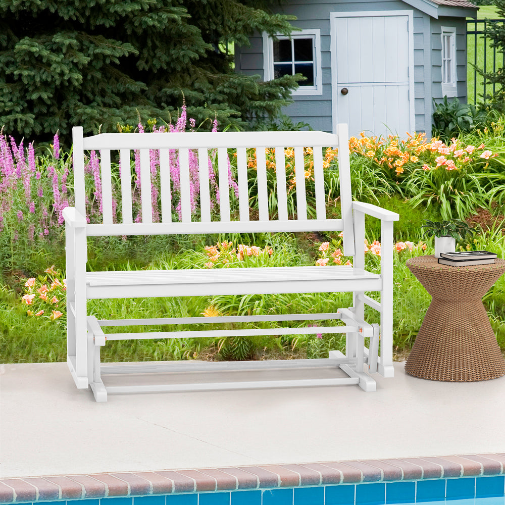 2 Seats Outdoor Glider Bench with Armrests and Slatted Seat-White - Gallery View 1 of 10