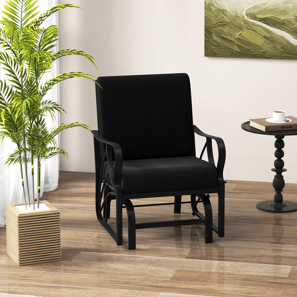 Patio Glider Rocking Chair with Thick Cushion and Curved Armrest-Black - Gallery View 1 of 10
