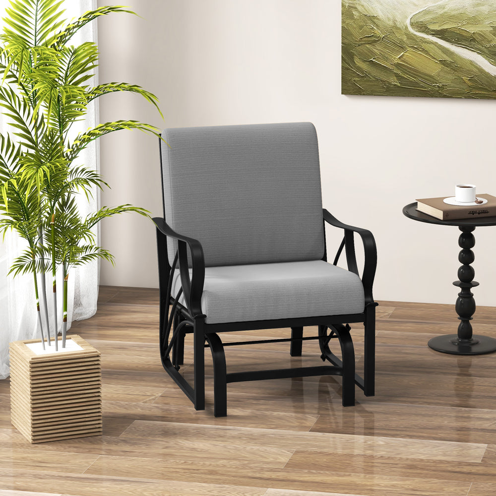 Patio Glider Rocking Chair with Thick Cushion and Curved Armrest-Gray - Gallery View 1 of 10