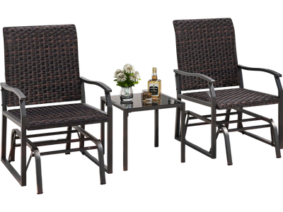 Costway 3-Piece Patio Gliding Furniture Set w/ Tempered Glass Coffee Table Brown 76189342 New