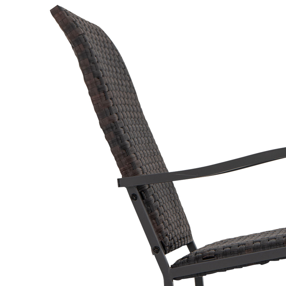 Close-up of the cushioned seat and curved backrest of the all-weather brown patio glider, perfect for outdoor.