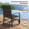Patio glider chair in premium mix brown PE rattan with curved armrests, ideal for backyard relaxation.