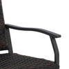 Close-up of the cushioned seat and curved armrest of the 3 Piece Patio Gliding Set in all-weather brown rattan.