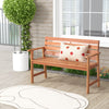 Solid wood 2-seat patio bench with slatted seat and inclined backrest, ideal for outdoor relaxation on porch or balcony.