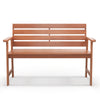 Solid wood 2-seat patio bench with slatted design and inclined backrest, ideal for outdoor relaxation on the porch or.