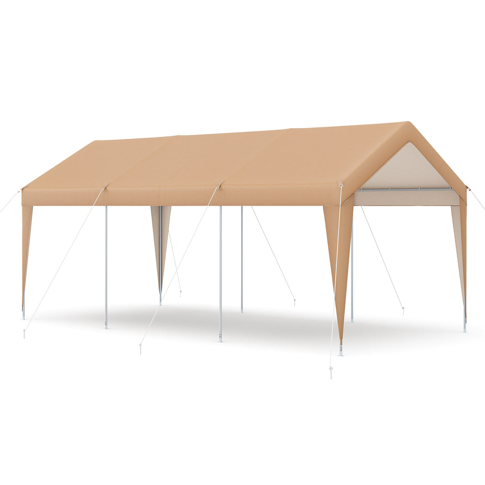 Heavy-duty 10 x 20 feet patio carport with PE canopy, galvanized steel frame, designed for all-weather protection.