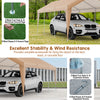 Heavy-duty 10 x 20 feet patio carport with PE canopy, metal foot pads, and wind resistance features for vehicle.