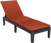 Adjustable patio lounge chair with orange cushion, rattan texture, and durable all-weather PP material for outdoor use.