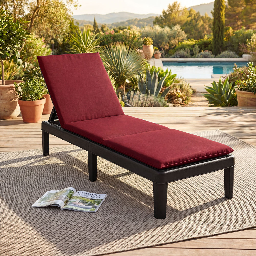 Patio Lounge Chair 3-Position Adjustable Backrest and Cushion-Red - Gallery View 1 of 3