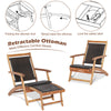 Folding lounge chair with retractable ottoman, made of acacia wood and PE wicker, perfect for patio relaxation.