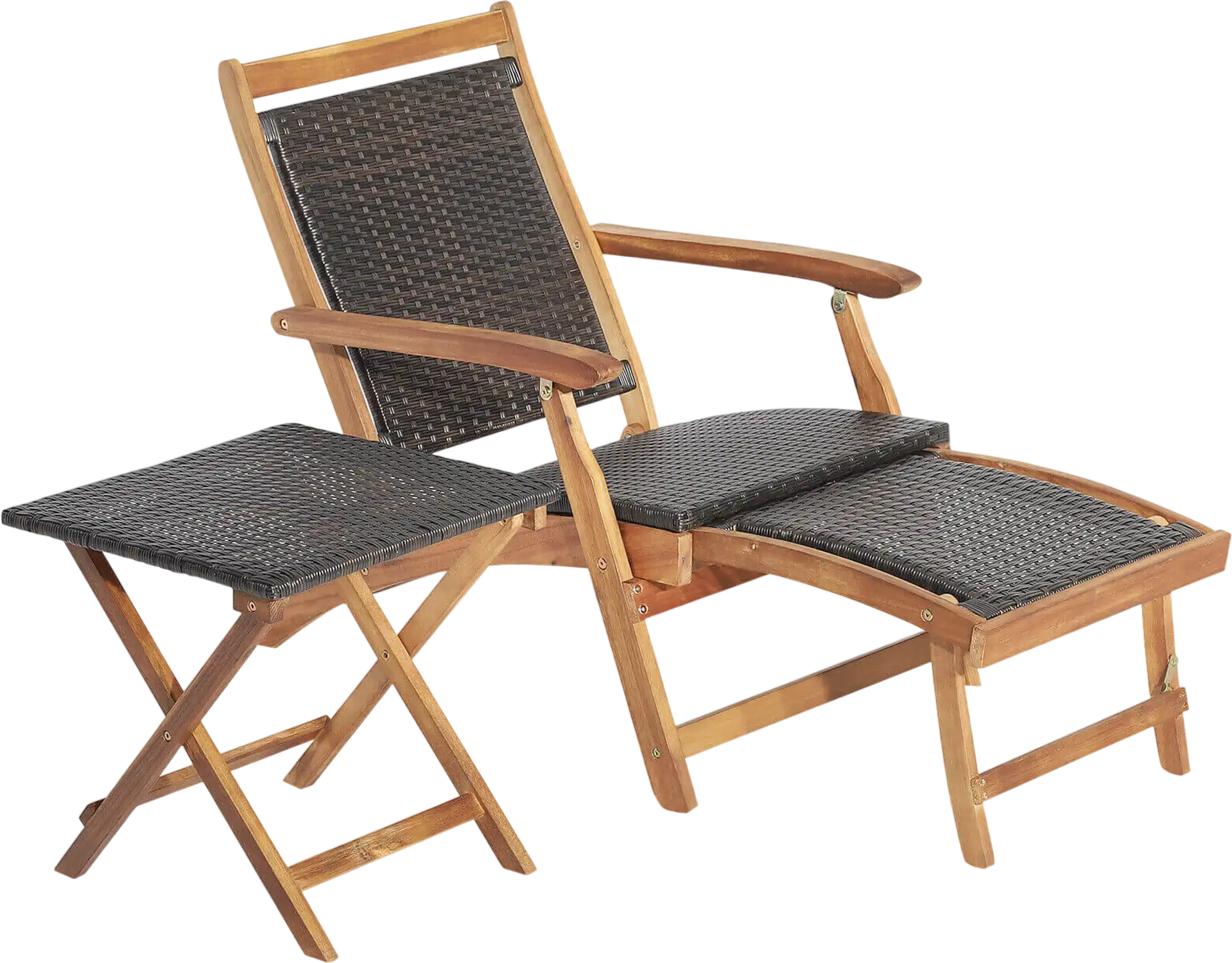 Costway 2-Pc Patio Rattan Folding Lounge Chair Set w/ Acacia Wood Table 46238195 New