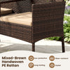 Patio loveseat set in mixed-brown handwoven PE rattan features ergonomic design and high-density cushions for outdoor comfort.