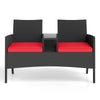 Patio loveseat with built-in table, featuring ergonomic backrests and durable metal frame, perfect for cozy outdoor.