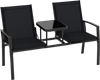 Patio loveseat with built-in tempered glass table, breathable fabric, and sturdy metal frame, perfect for garden or.