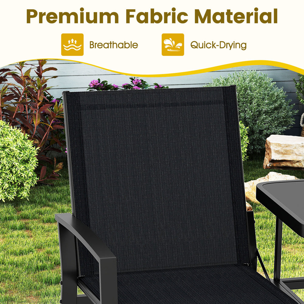 Close-up of the black breathable fabric back of the patio loveseat, designed for comfort and durability in outdoor.