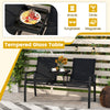 Patio loveseat with built-in tempered glass table, featuring breathable fabric and sturdy metal frame for outdoor.