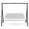 Black patio metal swing stand with A-shaped structure, designed for stability and suitable for various swing types.