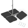 Patio offset umbrella base with four HDPE plates, featuring easy-fill spouts for stability and convenient storage.