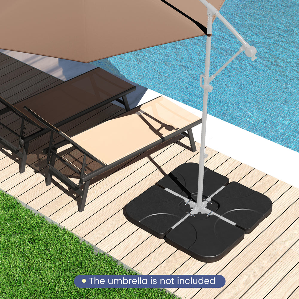 Sturdy 20-inch sand-black patio umbrella base with four plates, ideal for stabilizing offset umbrellas by the poolside.