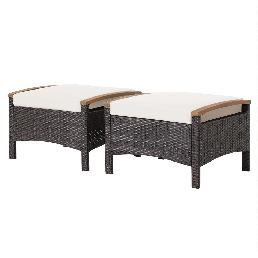 Set of 2 Fade-Resistant Wicker Patio Ottoman-White - Gallery View 1 of 9