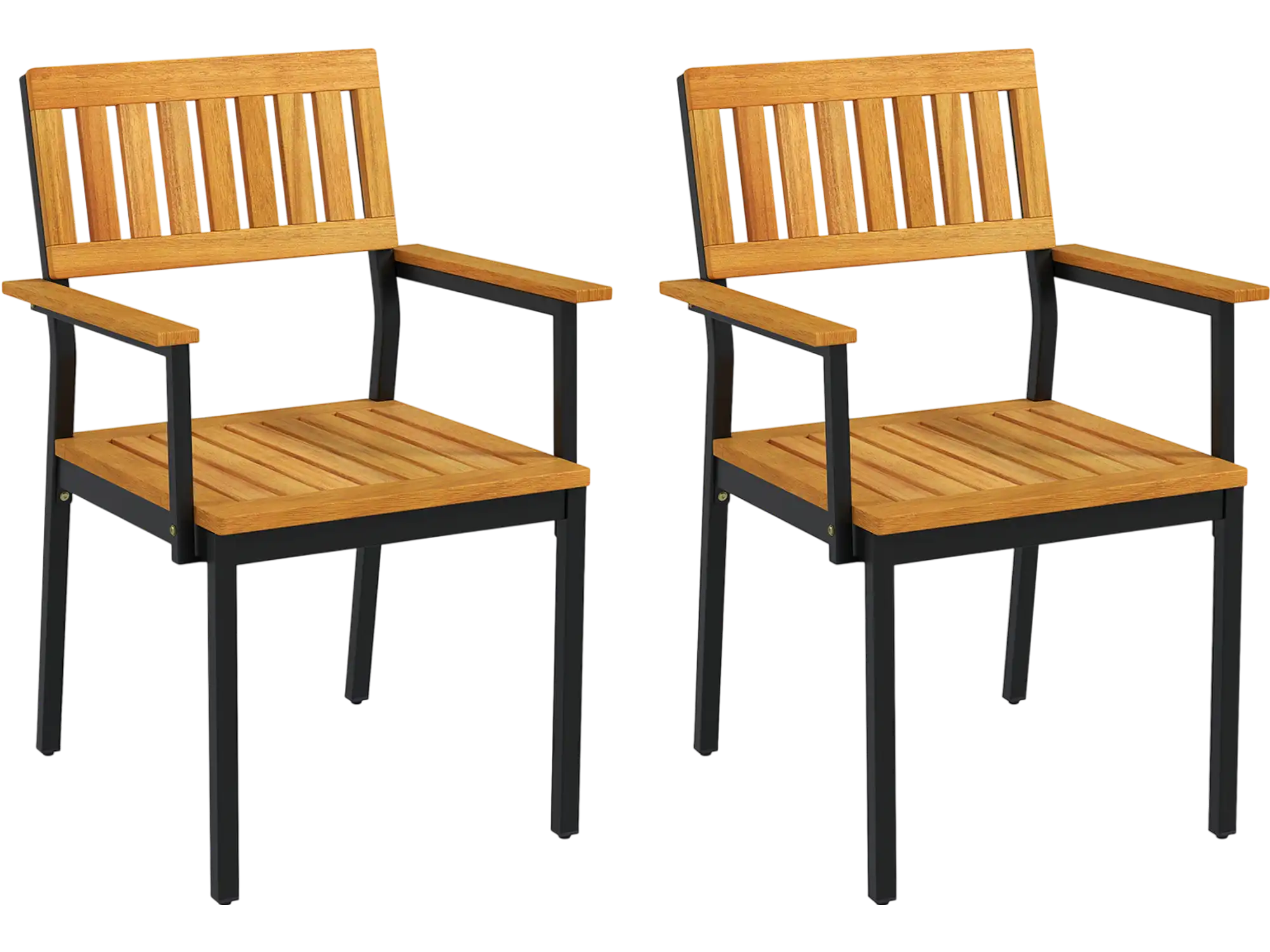 Costway Patio Outdoor Dining Chair Set of 2 Metal Acacia Wood Frame 58712439 New
