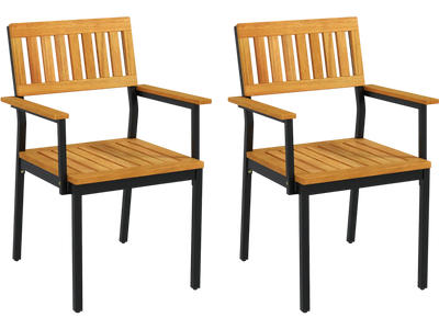 Costway Patio Outdoor Dining Chair Set of 2 Metal Acacia Wood Frame 58712439 New