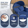 Patio PE rattan daybed in navy with retractable canopy, soft cushions, and removable covers for outdoor relaxation.