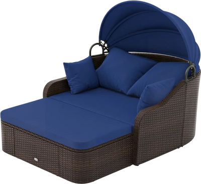 Costway Patio PE Rattan Daybed Retractable Canopy Soft Cushions 94175862 New