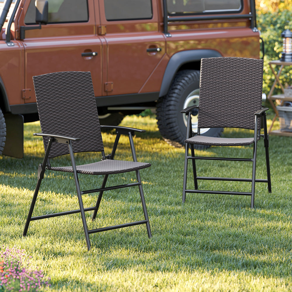 Patio PE Wicker Dining Chairs with Armrests and Metal Frame - Gallery View 2 of 9