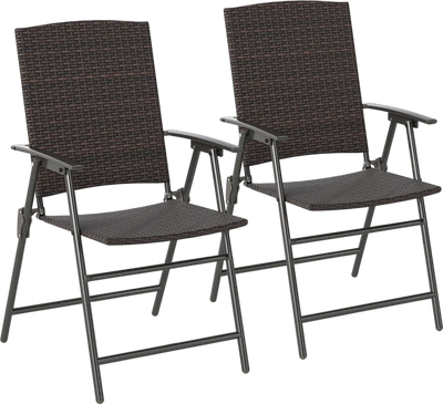 Costway Patio PE Wicker Dining Chairs Armrests Metal Frame 918734265 New