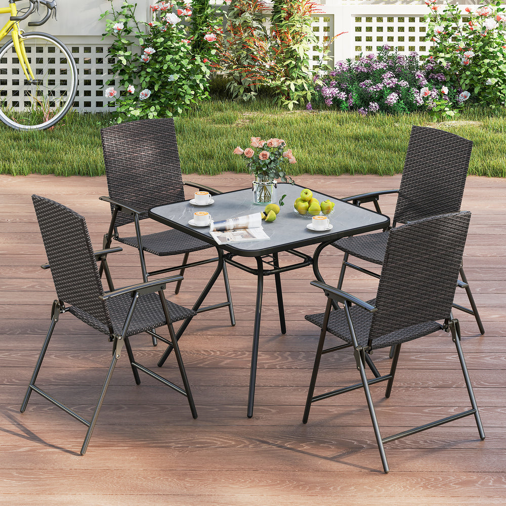 Patio PE Wicker Dining Chairs with Armrests and Metal Frame - Gallery View 5 of 9
