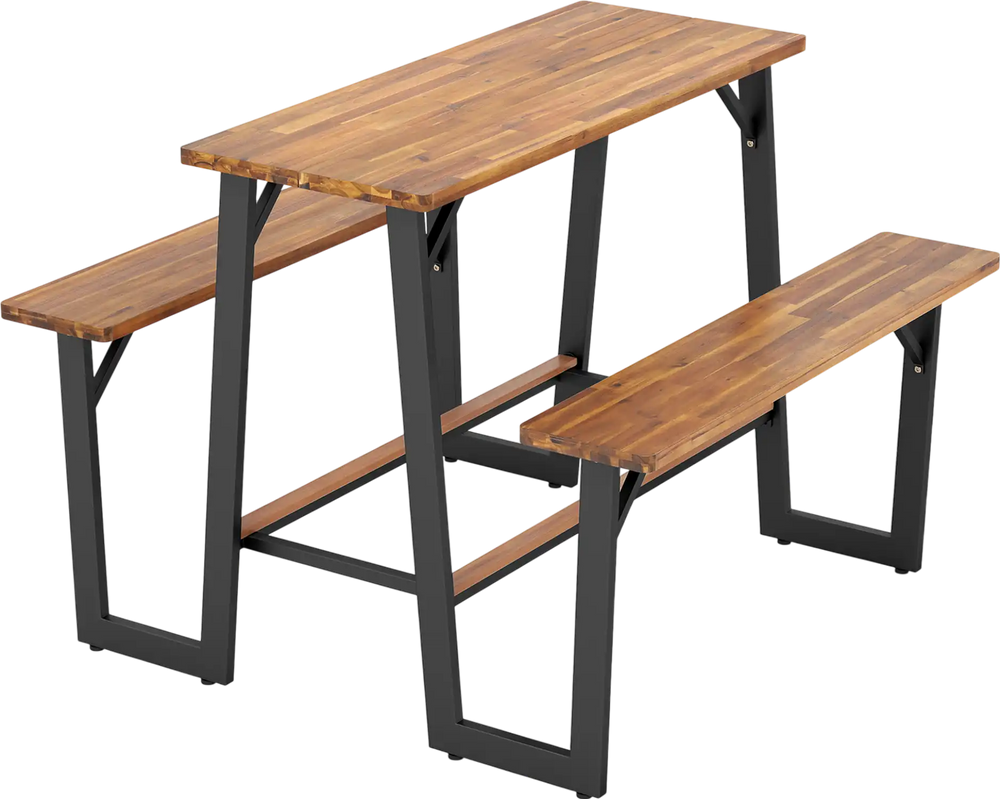 Patio Picnic Table Bench Set with Acacia Wood Tabletop and Benchtop