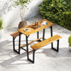 Patio picnic table bench set with acacia wood tabletop, seating for 4, ideal for backyard or garden gatherings.