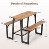 Patio picnic table bench set dimensions showing acacia wood tabletop and benches, suitable for backyard or garden use.